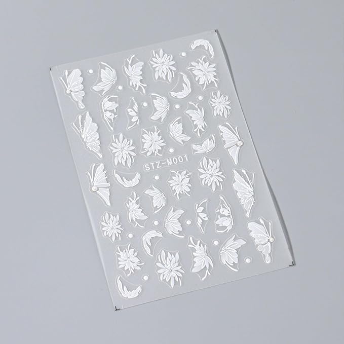 2Pcs Flower Nail Stickers for Nails Art White Magnolia Flowers Nail Art Stickers Decals Summer Butterfly Self-Adhesive Design Nail Supplies for Women Manicure Accessories