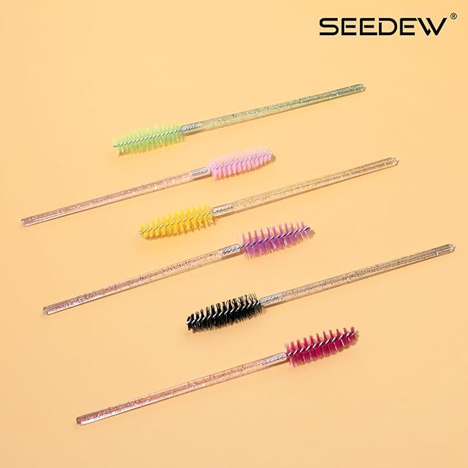 500 Pieces Eyelashes/Eyebrows Brushes, 10CM Lash Removal Cleaning Tools, Crystal Handle, Makeup Tools Mascara Wands(Simple Packaging)-(Crystal Black)