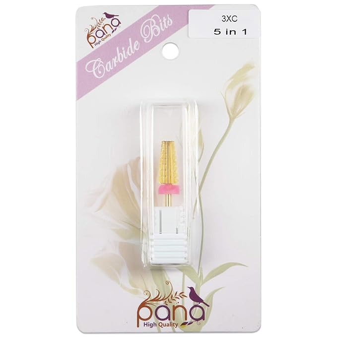 PANA 3/32" Shank 5-in-1 Nail Carbide Bit - (Triple Coarse - 3X Coarse Grit, Gold) - Two Way Rotate use for Both Left and Right Handed Fast remove Acrylic or Hard Gel Machine