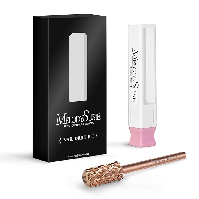 MelodySusie Safety Nail Drill Bits, 3/32'' Smooth Round Top Large Barrel Carbide Bits, Suitable for Manicure Pedicure Cuticle Gel Polishing, Beginners Bits, Rose Gold, Series Bit-S, Quadruple Coarse
