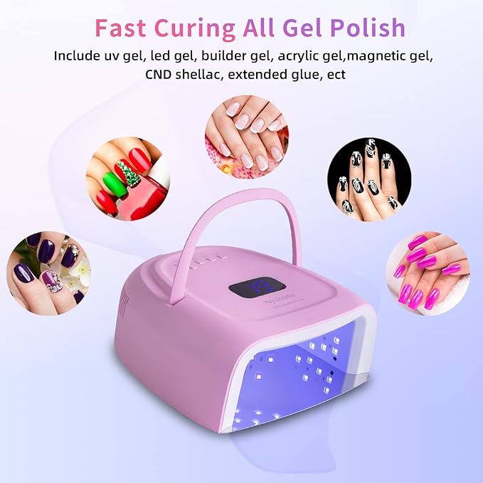 Rechargeable LED Gel Nail Lamp,60W Cordless UV Led Nail Light Nail Dryer for Gel Nails with Lifting Handle Touch Sensor LCD Screen (Pink)