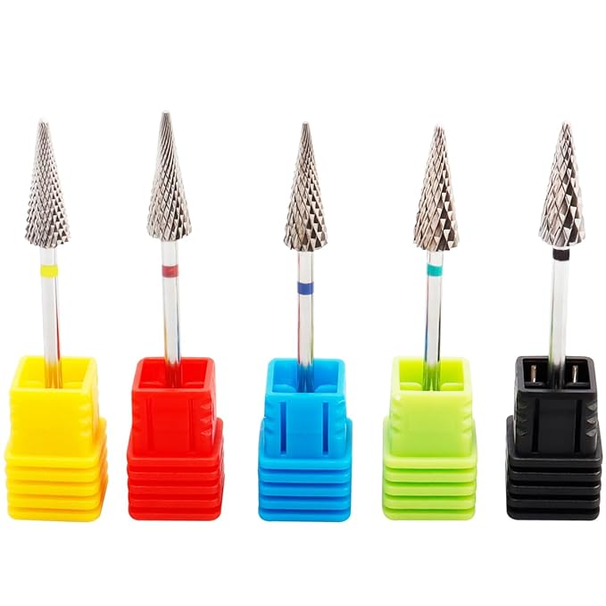 5Pcs Tungsten Carbide Nail Drill Bits Set, 3/32" Shank Fine Drill Bit for Acrylic Nails, XC, C, M, F, XF, 5 in 1 Drill Bits for Nail Care, Gel Removal, Cuticle Polishing