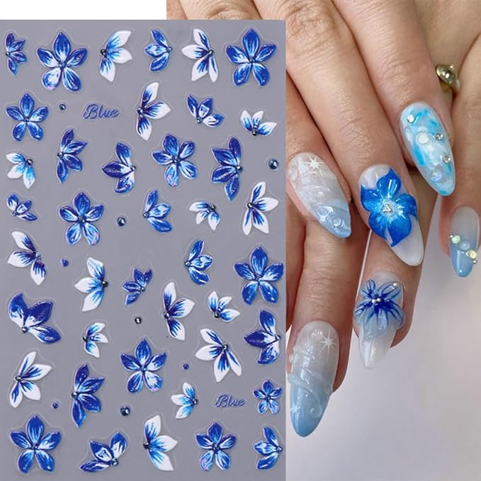Tropical Flower Nail Art Stickers, Self-Adhesive Floral Decals, Colorful Summer Design for DIY Nail Decorations, 6 Pieces