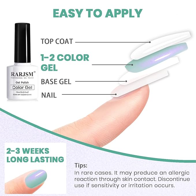 RARJSM Pearl Gel Nail Polish Shell Glitter Pearlescent Shell Gel Polish Set 6 Colors Pink White Green Purple Shimmer Mermaid Swirl Thread Effect Soak Off Curing Requires DIY Manicure Use
