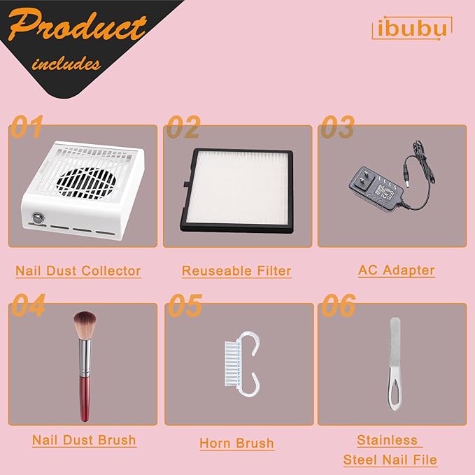 Nail Dust Collector Machine Electric Strong Suction Nail Dust Vacuum Cleaner Nail Salon Dust Extractor Acrylic Nail Powder Dust Collector Vacuum Fan with Multiple Tool Kits for Nails White