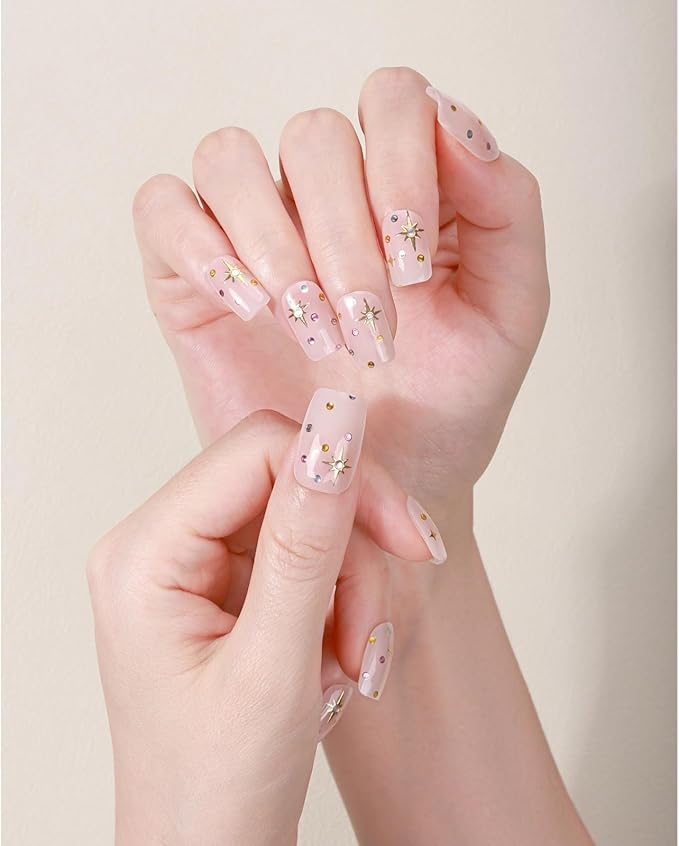 Nail Stickers, Gel Nail Strips with Manicure Tool Kit, 22 Pieces, Long Lasting, Chip Resistant, UV Free, Dewdrop Diamonds