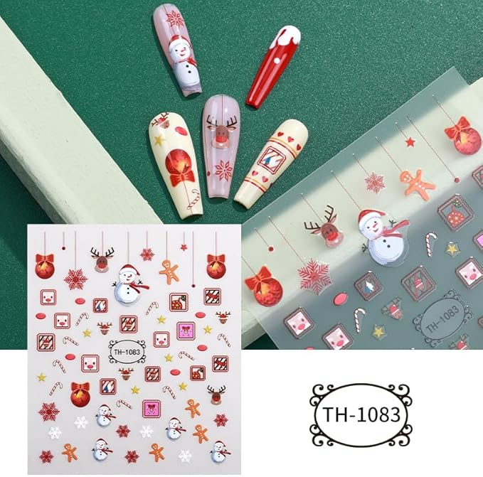 8 Sheets Christmas Nail Stickers for Nail Art, 3D Self-Adhesive Deer Nail Decals, Trees Nail Supplies Nail Art Design Accessories for Women and Girls Manicure DIY Decoration
