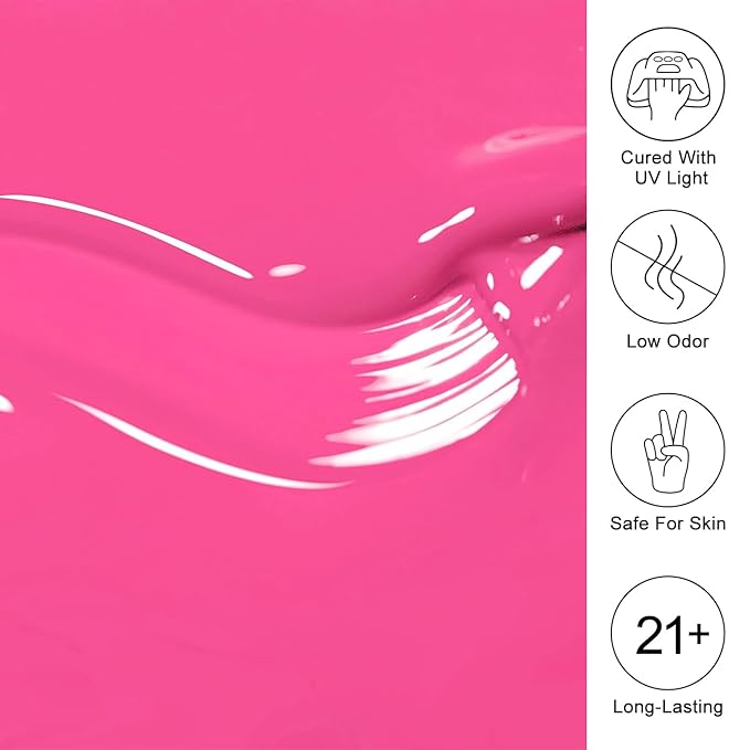 Imtiti Pink Gel Nail Polish, Neon Pink Gel Polish High Gloss Soak Off UV LED Nail Gel Polish Hot Pink Spring Summer Art Manicure Salon DIY Design 10ML