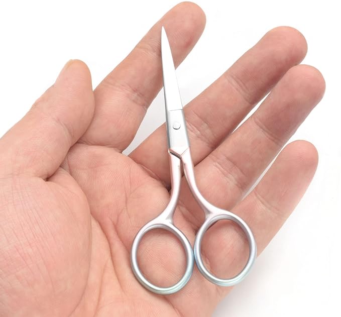 Multicolor Professional Grooming Scissors for Personal Care Facial Hair Removal and Ear Nose Eyebrow Trimming Stainless Steel Fine Straight Tip Scissors 3.9 Inch (Green+Pink)
