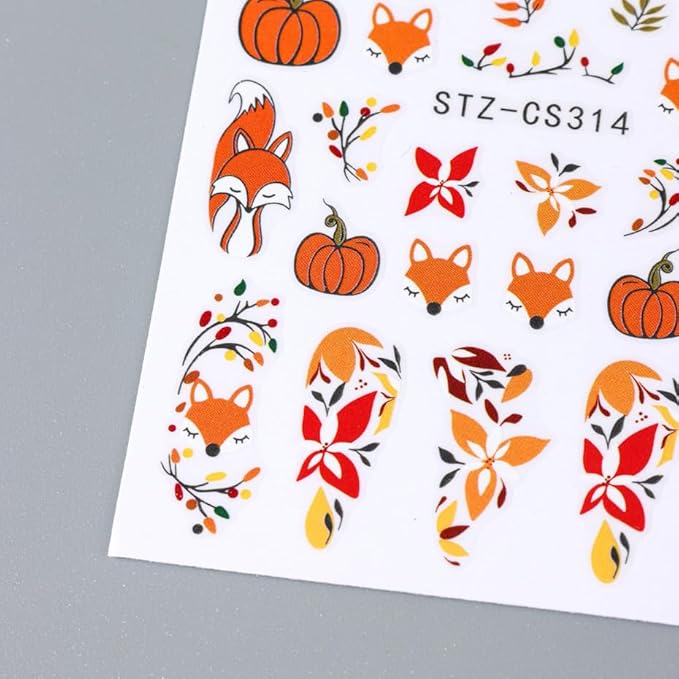 6Pcs Fall Nail Stickers Maple Leaves Nail Decals DIY Self Adhesive Thanksgiving Nail Design Autumn Nail Decoration Supplies Manicure Accessories for Women Girls