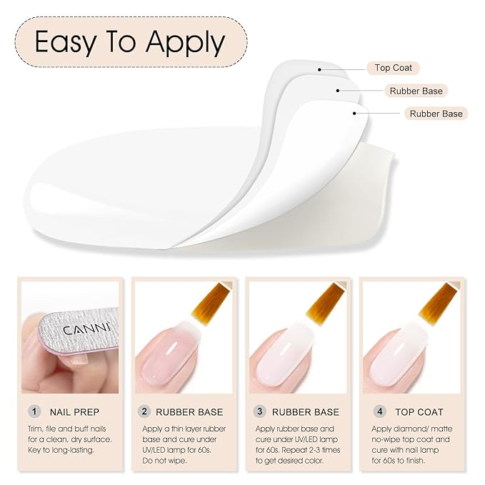 CANNI Rubber Base Gel - 9ml White Nail Strengthener Gel, Flexible Base Coat for Weak Nails, UV LED Soak Off Natural Look Manicure DIY Women