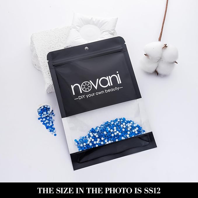 Novani 3000 Pieces Flatback Rhinestones Glass Round Gems Neon-Blue Crystals for Nail Art DIY Crafts Clothes Shoes,SS12,3.0-3.2mm