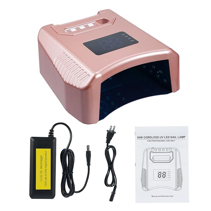 Cordless UV LED Nail Lamp 80W 52LEDs Gel Nail Polish Dryer Quick Drying Fingernail Toenail Curing Lamp 4 Timer Settings with Auto Sensor Digital Display Screen Nail Art Salon Tool