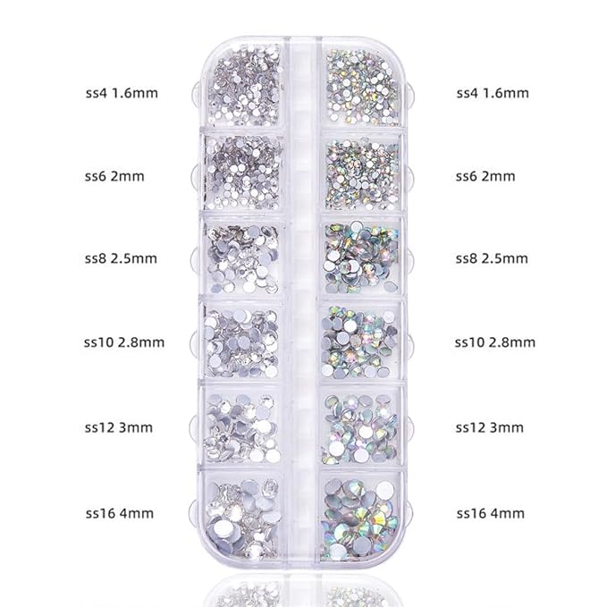 12 grid flat back Rhinestones with Tweezers and Wax Pencil Gems , DIY decorative Nail Face and apparel accessories (crystal and crystal AB)