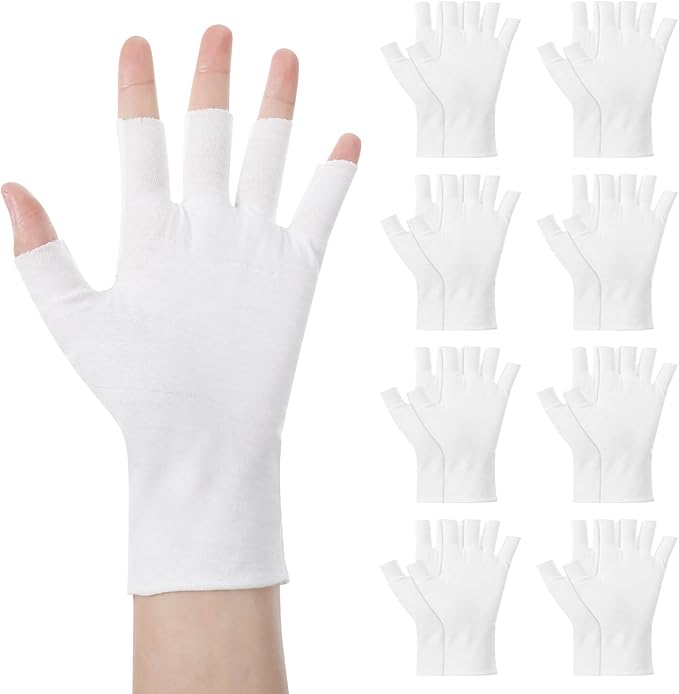 8 Pairs White Cotton Moisturizing Gloves Fingerless Touchscreen Moisturizing Gloves for Dry Hands Sleeping, 100% Cotton Quilting Glove, Size M, Eczema Glove for Men and Women 7.09×4.33 inches