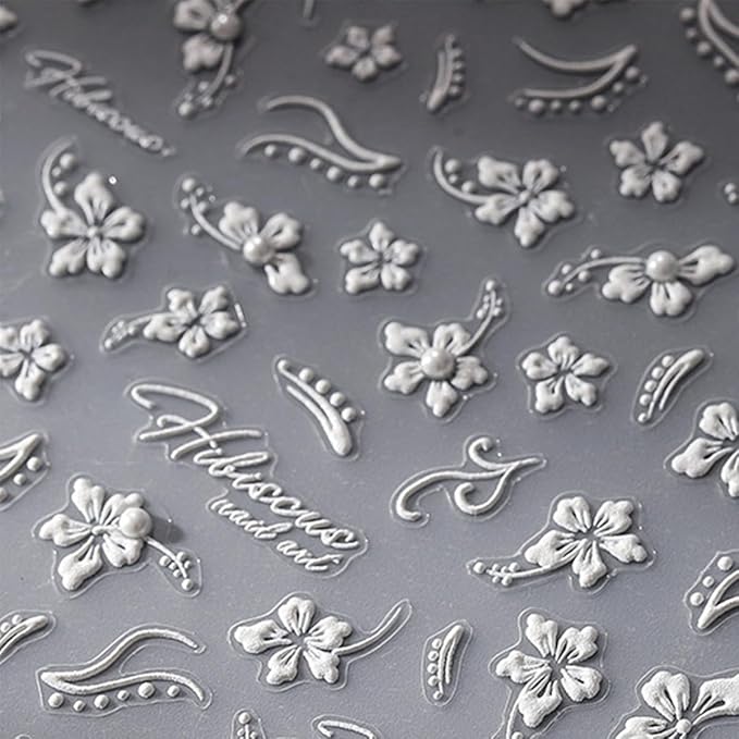 White Flower Nail Art Stickers Decals 5D Embossed Nail Decals Self Adhesive Diamond Flower Nails Stickers Spring Flower Nails Transfer Decals Floral Nails Supplies for Women Nail Art Decorations