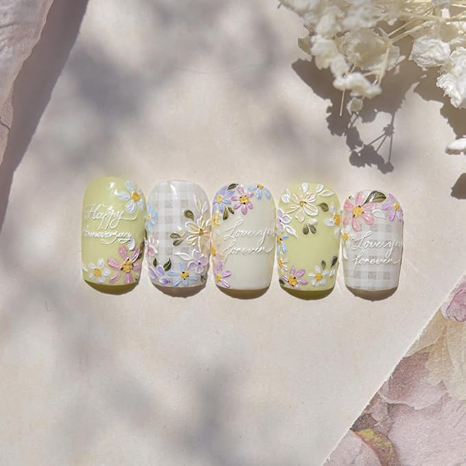 Flower Nail Stickers Decals Embossed Colorful Flowers Nail Decals 5D Relief Floral Self-Adhesive Nail Design Stickers for Women DIY Manicure Decoration Supplies