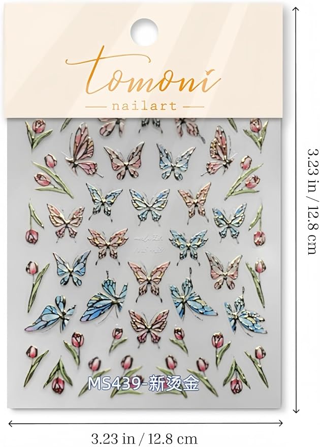 Tokyo Butterfly Nail Stickers 5D Embossed – Premium Salon-Quality Nail Charm Accessories, Easy Application & Self-Adhesive Golden Retro Decal for DIY Manicure, Nail Art, Press on, Home or Salon Use