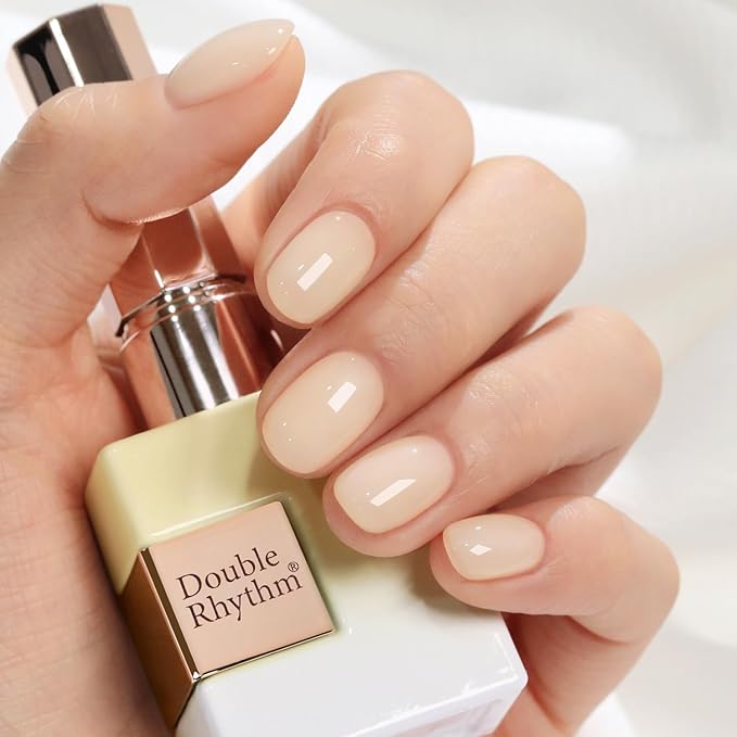 Double Rhythm Gel Polish 15ML Jelly Sheer Pastel Light Milky Color Pearl White Bottle 1 PC 0.5 OZ Full Size Nail Art Salon at Home (Translucent White-D1482)