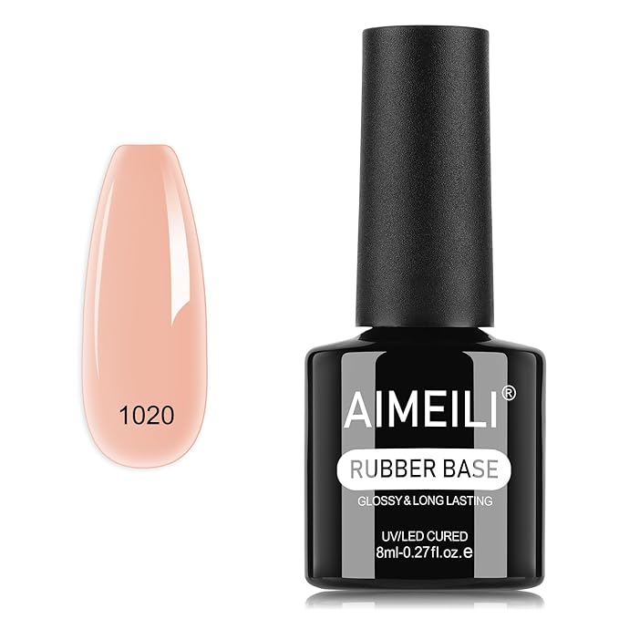 AIMEILI Rubber Base Gel Nail Polish, Hema Free, Cruelty Free, Vegan, Builder Nail Gel Base Coat Soak Off Nail Art Design - RB1020 8ml