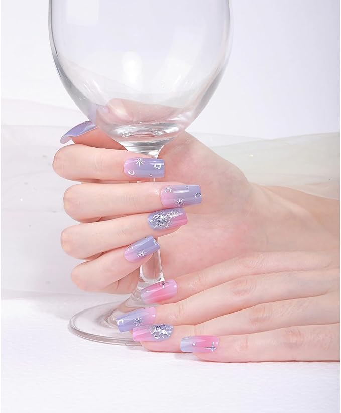 Nail Stickers, Gel Nail Strips with Manicure Tool Kit, 22 Pieces, Long Lasting, Chip Resistant, UV Free, Purple Dusk Dream
