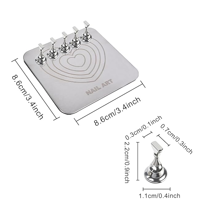 Nail Stand Brush Set, Magnetic Stands with Metal Base Art Palette, Reusable Nail Tips Display Practice Acrylic Holder with 200pcs Sticky Tabs and Tools for Home DIY Salon Supplies-Sliver