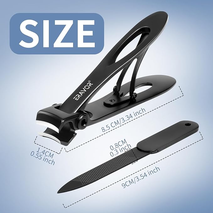 2025 Upgrade Nail Clippers Set – Ultra Wide Jaw (15mm) Toenail Clippers for Thick Nails, Premium 420 Stainless Steel, Long Handle, Anti-Splash Catcher, Safety Lock, Ideal for Seniors/Men/Women (Black)