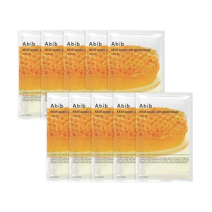 Abib Mild Acidic pH Sheet Mask Honey Fit 10 Sheets I Vitalizing Facial Mask, Propolis Glow