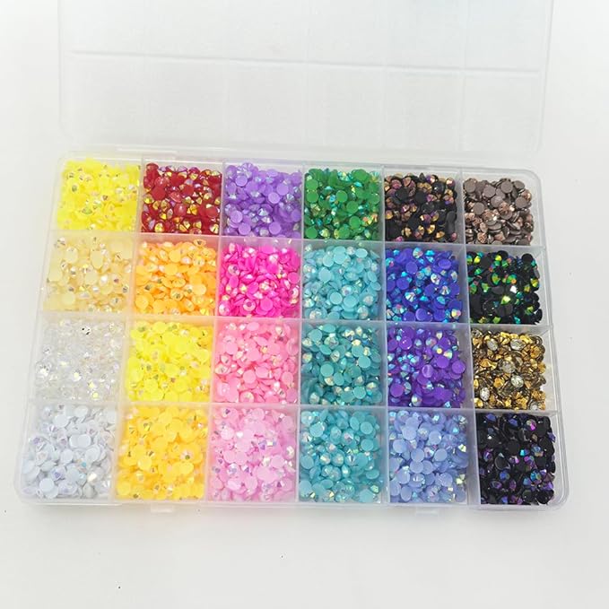 6000Pcs Nail Art Rhinestones, BetterJonny 24 Colors 5mm Round Nail Flatback Rainbow Gems Set with Tweezers and Pencil AB Glitter Flat-Bottomed Rhinestone for Crafts Decoration and Jewelry Making…