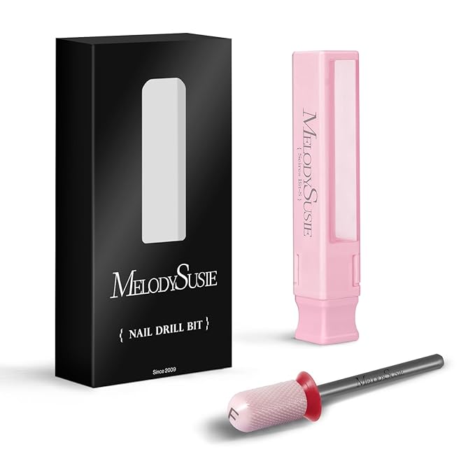 MelodySusie Ceramic Nail Drill Bit, 3/32'' Smooth Round Top Large Barrel Bits, Suitable for Manicure Pedicure Cuticle Gel Polishing, Beginners Bits, Pink, Series Bit-S, Fine