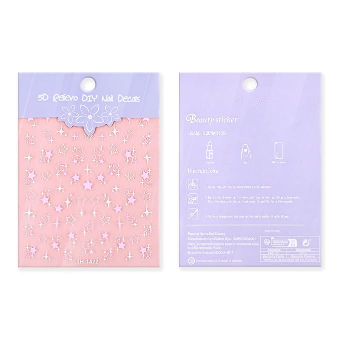Nail Art Stickers Decals Self-Adhesive,3D Self-Adhesive Stars Nail Supplies Accessories for Women Nail Art Design Decoration