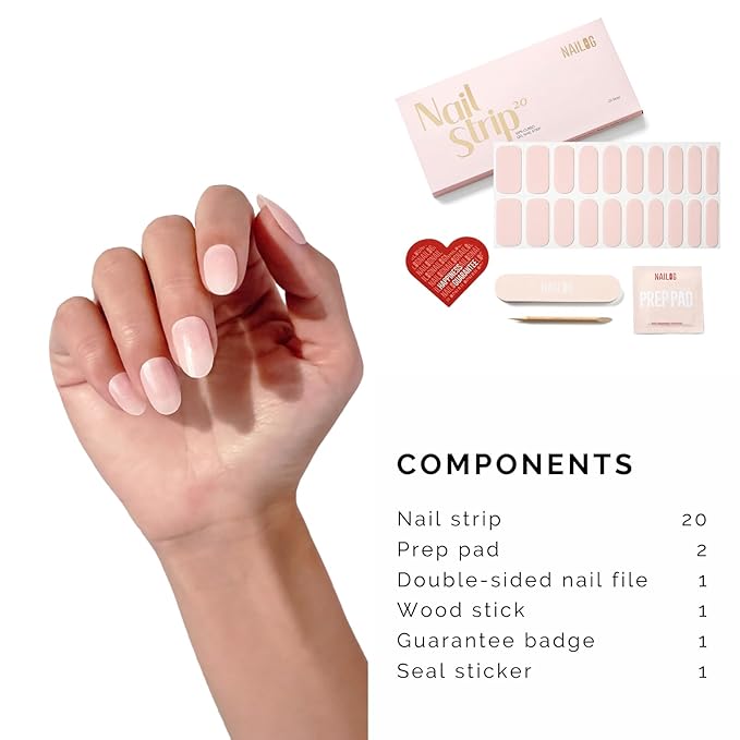 NAILOG 20 Pcs Clear Glitter Pink Gel Nail Strips - Extra Long Nail Wraps with Glossy Gel Finishing for Spring Summer, Fairy Dust