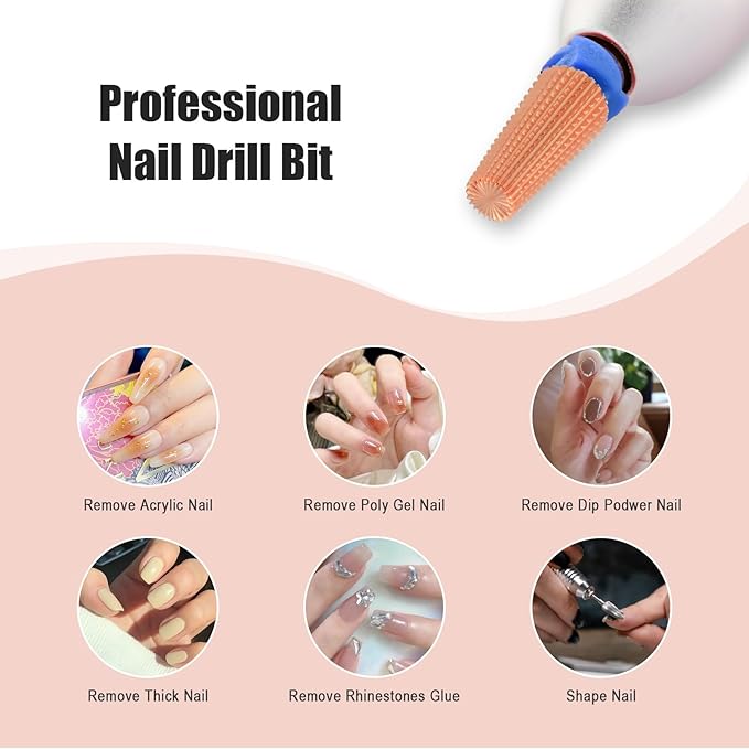 Depvko Super Long 5 in 1 Nail Drill Bits, 3/32'' Carbide Tungsten Bits, Two Way Rotate Professional Advanced Safety Bits for Nail, Fast Remove for Manicure Pedicure (Classic 5in1-Rose Gold, Medium-M)