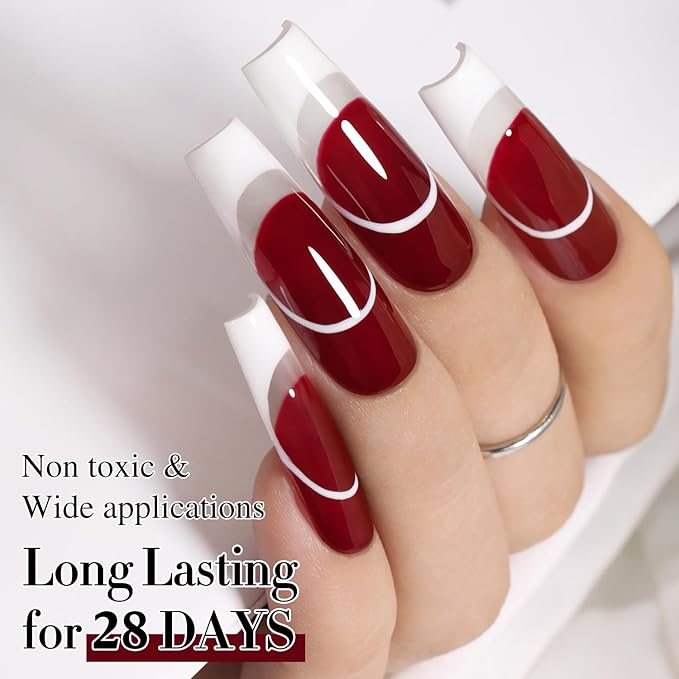 Double Rhythm Gel Polish 15ML Jelly Sheer Pastel Light Milky Color Pearl White Bottle 1 PC 0.5 OZ Full Size Nail Art Salon at Home (Burgundy Red-D1490)