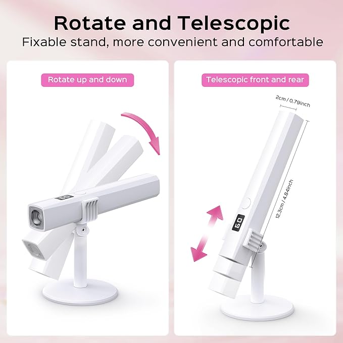 Handheld UV Light for Gel Nails, 5W LED Nail Lamp, Portable Mini Nail Dryer with Stand & LCD Screen, Nail Lamp for Fast Curing (White)