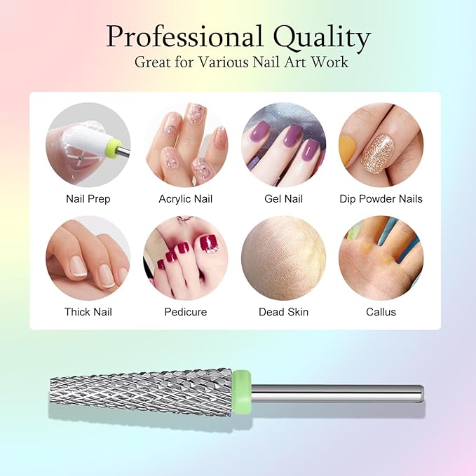 Super Long 5 in 1 Nail Drill Bits,Two Way Rotary Nail Cleaner Carbide Tungsten Nail Bits, Suitable for Manicure Pedicure Cuticle Gel Polishing Acrylic Hard Gels (Sliver, Coarse-C)