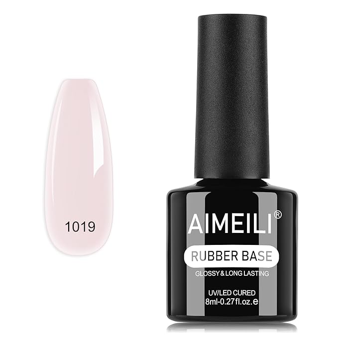 AIMEILI Rubber Base Gel Nail Polish, Hema Free, Cruelty Free, Vegan, Builder Nail Gel Base Coat Soak Off Nail Art Design - RB1019 8ml