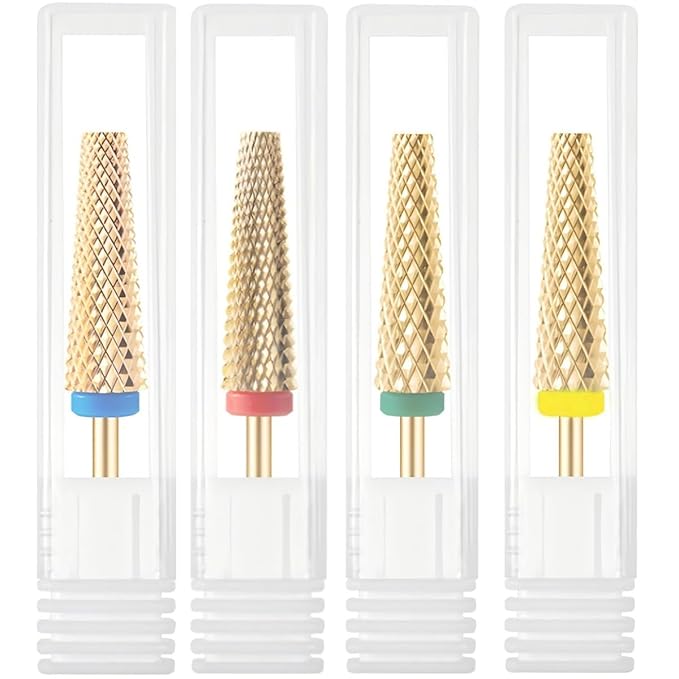 Wolfride 4Pcs 5 in 1 Professional Nail Drill Bit Set - Super Long 3/32" Carbide Tungsten Electric Nail File Bits for Manicure, Pedicure, Cuticle, Gel Polishing & Acrylic Nails M, C, F, XF
