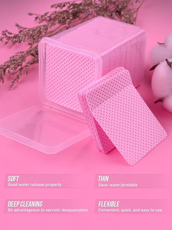 800 PCS Lint Free Nail Wipes, Eyelash Extension Glue Wipes, Lash Glue Cleaning Pads, Adhesive Wipes, Nail Polish Remover Wipes for Lash Extension Supplies (Pink)