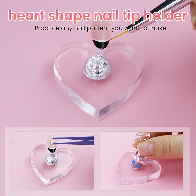 Nail Stand For Press On Acrylic Strong Magnetic Nail Holder Kit For Painting Nails Tip Arts Display With 200PCS Double-Sided Tape And 1 Heart Shaped Acrylic Magnetic Presson Stands Nail Art Supplies