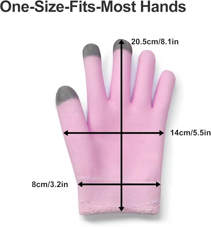MoyRetty Touchscreen Silicone Moisturizing Gloves for Dry Hands Overnight, Reusable Hand Spa Gloves with Vitamin E & Jojoba Oil-Pink