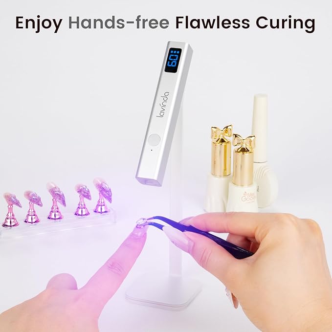 Lavinda Handheld UV Light for Gel Nails with Stand, Mini Nail Lamp with LCD Display, Portable Cordless Rechargeable UV Led Nail Lamp Nail Dryer for Fast Curing Gel Polish for Home DIY Manicure
