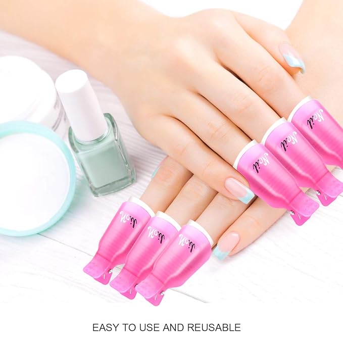 Teenitor Nail Polish Gel Remover Tool Kit With Soak Off Clips, Cuticle Pusher Peeler Scraper, Remove Pads, Files, Buffer Block, Pink Nail Brush