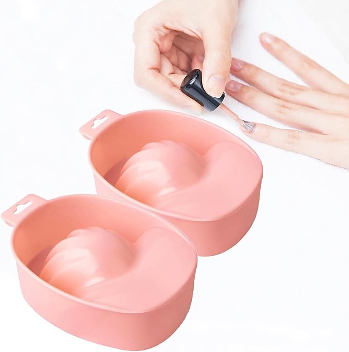 AUEAR, 2 Pack Manicure Bowl Nail Soaking Art Hand Soak Treatment Bowls Tray for SPA Tools (Light Pink)