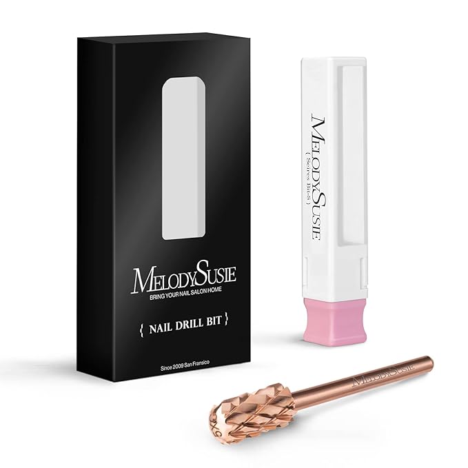 MelodySusie Safety Nail Drill Bits, 3/32'' Smooth Round Top Large Barrel Carbide Bits, Suitable for Manicure Pedicure Cuticle Gel Polishing, Beginners Bits, Rose Gold, Series Bit-S, Quintuple Coarse