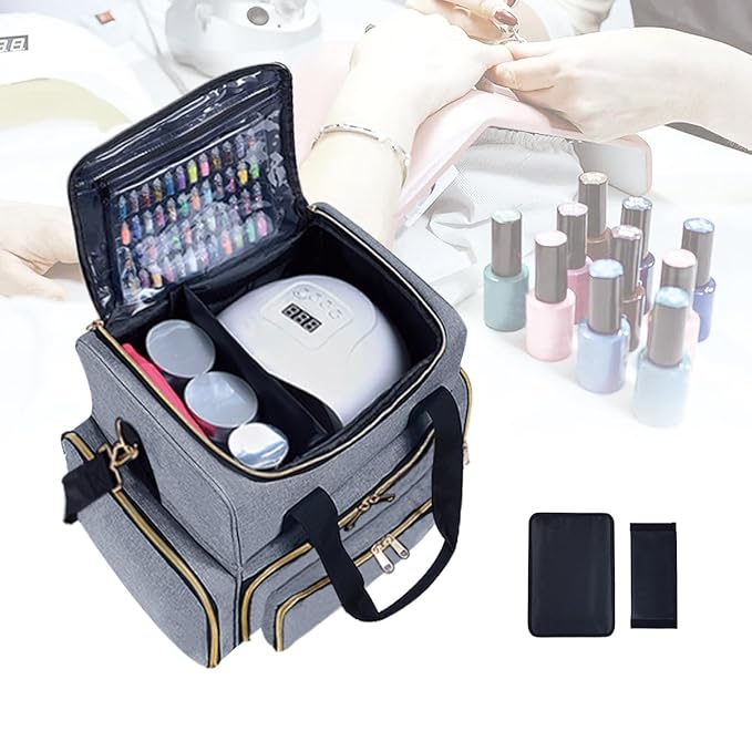 Nail Polish Organizer Case Holds 80 Bottles(15ml/0.5fl.oz) Portable Travel Storage Box with 2 Detachable Bags, Designed for Women's Nail Tools, Essential Oils and Cosmetics Sets(Grey)