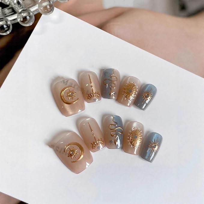 3D Celestial Nail Art Stickers, Gold and Silver Moon Star Design, Self-Adhesive Decals for DIY Nail Decoration, 2 Sheets