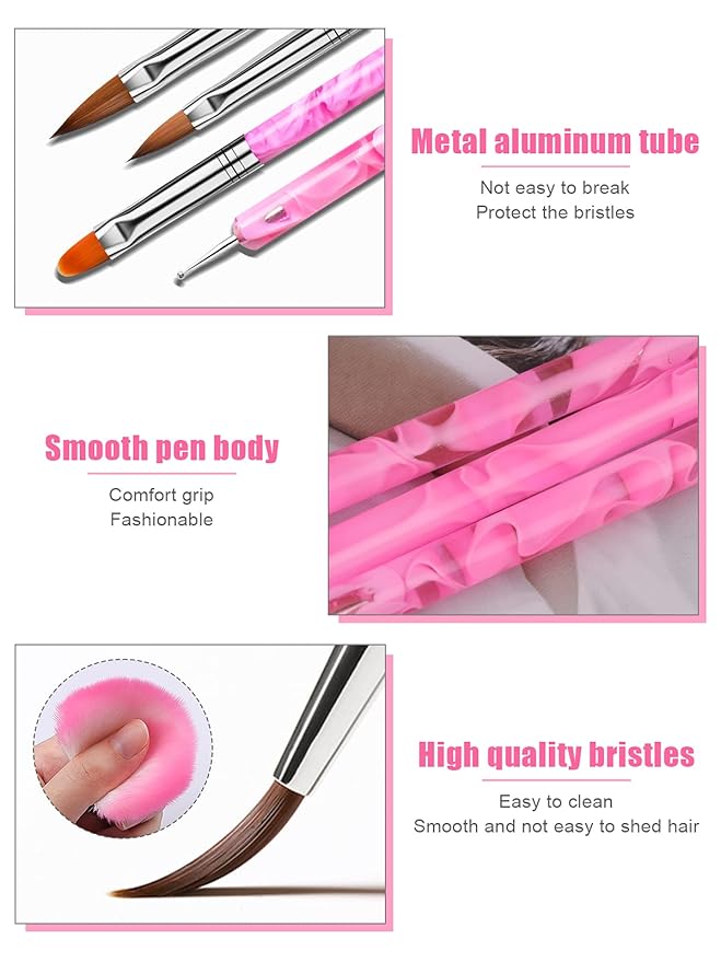 19 Pcs Pink Acrylic Nail Art Brush Set, TOROKOM UV Gel Nail Brushes for Nail Art Tips Nail Polish Builder Brush Nail Painting Brush with Nail Dotting Tool Nail Art Dust Remover Brushes for Nail Salon