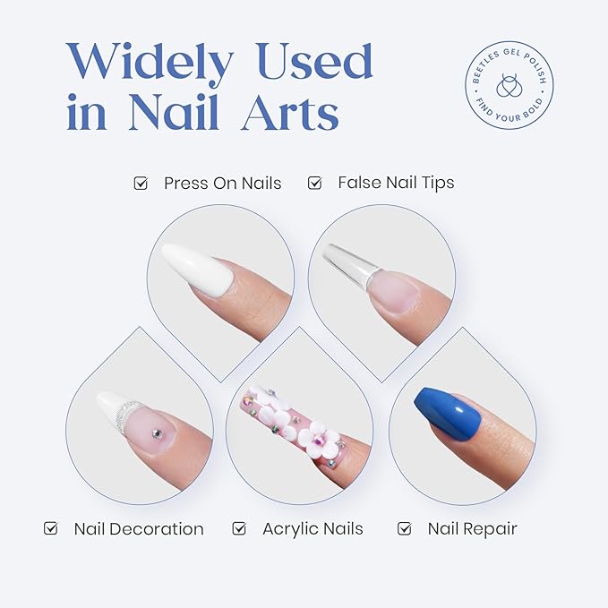 Beetles Press On Nail Glue Quick-Drying 10ml Super Strong Nail Glue, Brush on Glue for Acrylic & Fake Nails, No Uv Light Needed, Long Lasting Christmas Nails, DIY Home Manicure