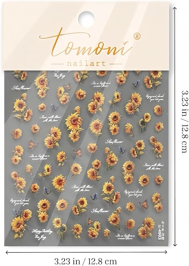 Sunflowers Nail Stickers 5D Embossed – Premium Salon-Quality Charm Accessories, Easy Application & Self-Adhesive Blooming Floral Sunflower Sticker, DIY Manicure, Art, Press on, Home or Salon